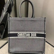 Dior Book Tote Bag In White and Black Embroidered Canvas Houndstooth Motif