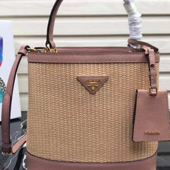 Prada Panier Medium Straw Bag Magnolia
