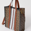 Burberry Monogram Stripe E-Canvas Portrait Tote Bag Bridle Brown