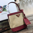 Prada Panier Medium Straw Bag Red