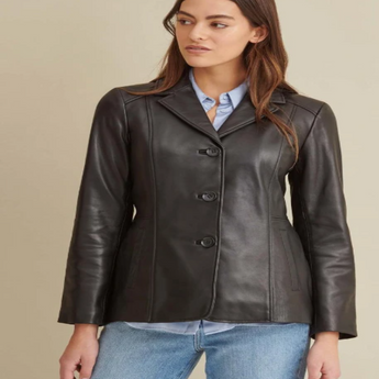 Notch Collar Leather Jacket
