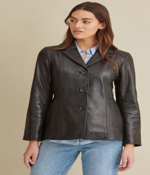 Notch Collar Leather Jacket