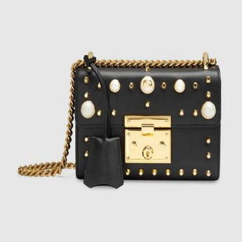 Gucci Padlock Shoulder Bag Black With Pearls