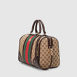 Gucci Boston Vintage Web Embroidered Bee Bag Dark Brown