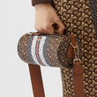Burberry The Monogram Stripe E-canvas And Leather Barrel Bag Bridle Brown