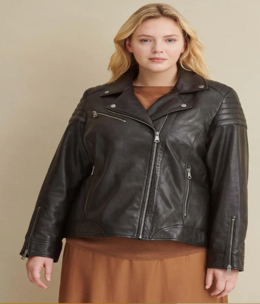 Plus Size Leather Moto Jacket