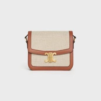 Celine Medium Triomphe Bag In Textile And Natural Calfskin