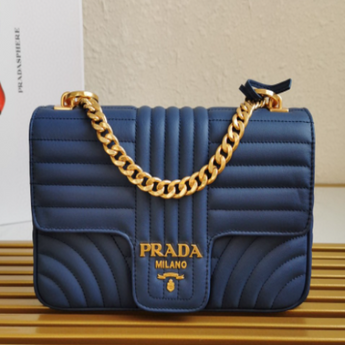 Prada Diagramme Medium Leather Bag Dark Blue
