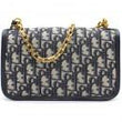 Dior Addict Flap Bag Blue Oblique Canvas With Chain