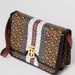 Burberry Medium Monogram Stripe E-Canvas TB Bag Bridle Brown