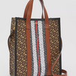 Burberry Monogram Stripe E-Canvas Portrait Tote Bag Bridle Brown