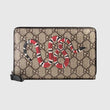 Gucci Kingsnake Print GG Supreme Zip Around Wallet Beige/Ebony