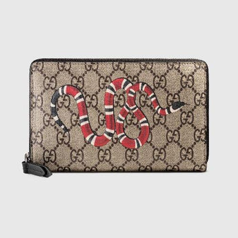 Gucci Kingsnake Print GG Supreme Zip Around Wallet Beige/Ebony