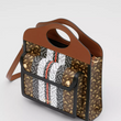 Burberry Mini Monogram Stripe E-Canvas Pocket Bag Bridle Brown
