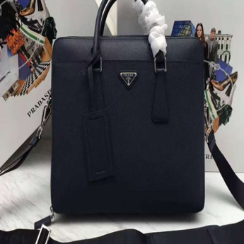 Prada Leather Briefcase Navy Blue