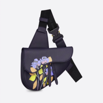 Dior Saddle Bag Navy Blue Grained Calfskin And Alex Foxton Floral