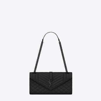 Saint Laurent Envelope Medium Bag Mix Matelassé Grain De Poudre Embossed leather Black Black-Toned