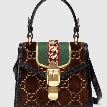 Gucci Sylvie GG Velvet Small Shoulder Bag Brown