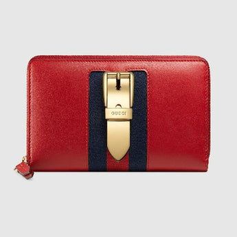 Gucci Sylvie Leather Continental Wallet Hibiscus Red