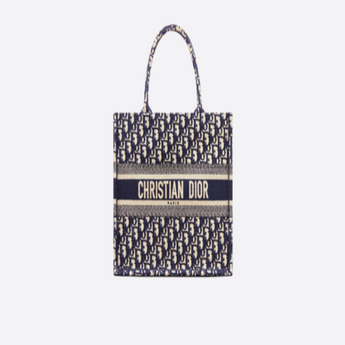 Dior Book Tote Bag In Embroidered Canvas Blue Dior Oblique