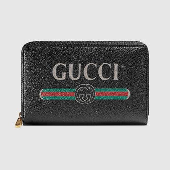 Gucci Print Leather Zip Around Wallet Black