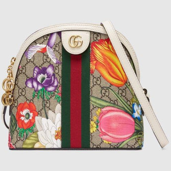 Gucci Ophidia GG Flora Small Shoulder Bag GG Supreme White