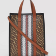 Burberry Monogram Stripe E-Canvas Portrait Tote Bag Bridle Brown