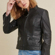 Leather Jacket with Quilted Shoulder