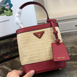 Prada Panier Medium Straw Bag Red