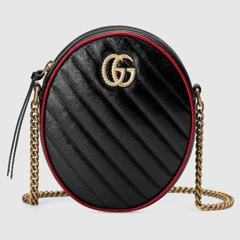 Gucci GG Marmont Mini Round Shoulder Bag Black Cerise