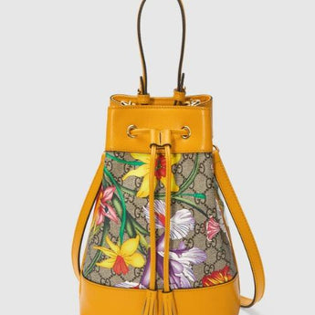 Gucci Ophidia GG Flora Small Bucket Bag Yellow