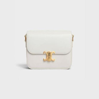 Celine Medium Triomphe Bag In Shiny Calfskin White