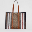 Burberry Small Monogram Stripe E-Canvas Tote Bag Brown
