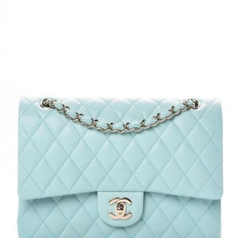 Chanel Medium Classic Handbag Pale Blue Gold-Tone Metal