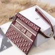 Dior Burgundy Oblique Embroidered Canvas Clutch