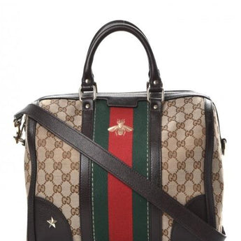 Gucci Boston Vintage Web Embroidered Bee Bag Dark Brown