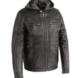 Leather Jacket with Removable Hood