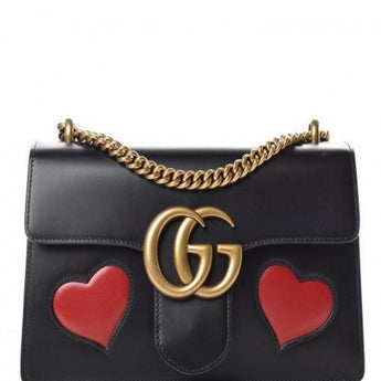 Gucci GG Marmont Leather Shoulder Bag Hearts Black
