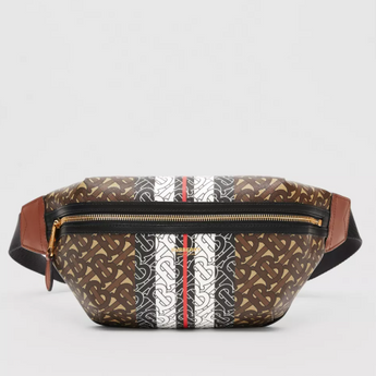 Burberry Medium Monogram Stripe E-Canvas Bum Bag Brown