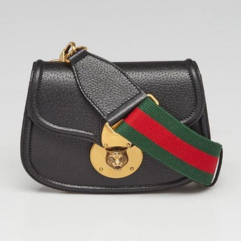 Gucci Crossbody Animalier Saddle Bag Black Leather