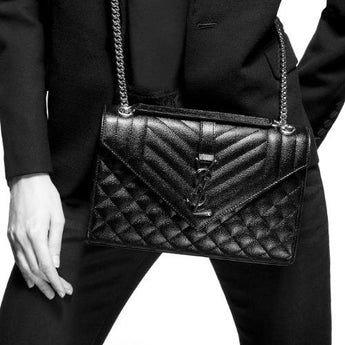 Saint Laurent Envelope Medium Bag Mix Matelassé Grain De Poudre Embossed leather Black Gold-Toned