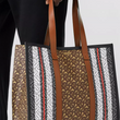 Burberry Small Monogram Stripe E-Canvas Tote Bag Brown