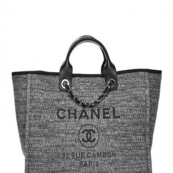 Chanel Deauville Fabric Tote Dark Gray