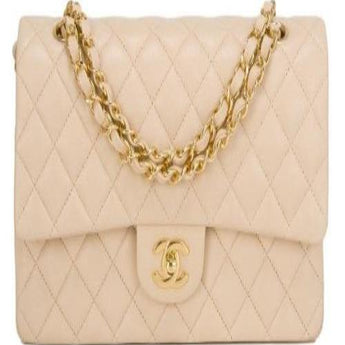 Chanel Medium Classic Handbag Beige Gold-Tone Metal