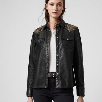 Black Leop Leather Jacket
