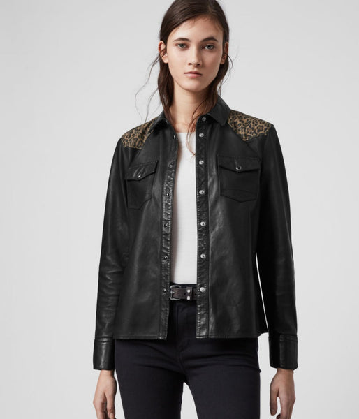 Black Leop Leather Jacket