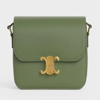 Celine Medium Triomphe Bag In Shiny Calfskin Light Khaki