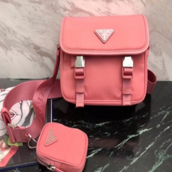 Prada Nylon And Saffiano Leather Shoulder Bag Pink
