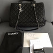 Chanel Large Shopping Tote Silver Tone Black