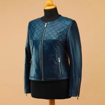 Blue women leather jacket